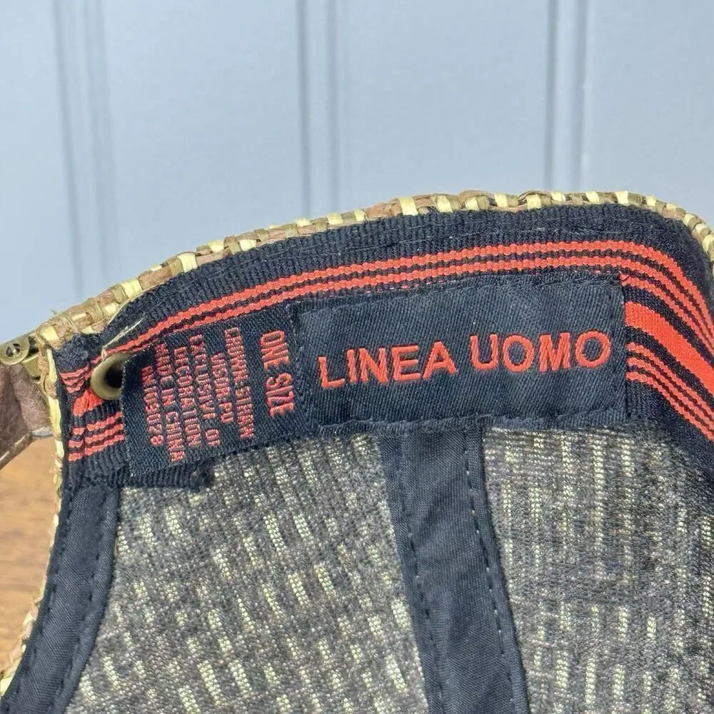 Vintage Linea Uomo Brown Straw PU Leather Casual Baseball Cap Adjustable OS NWT